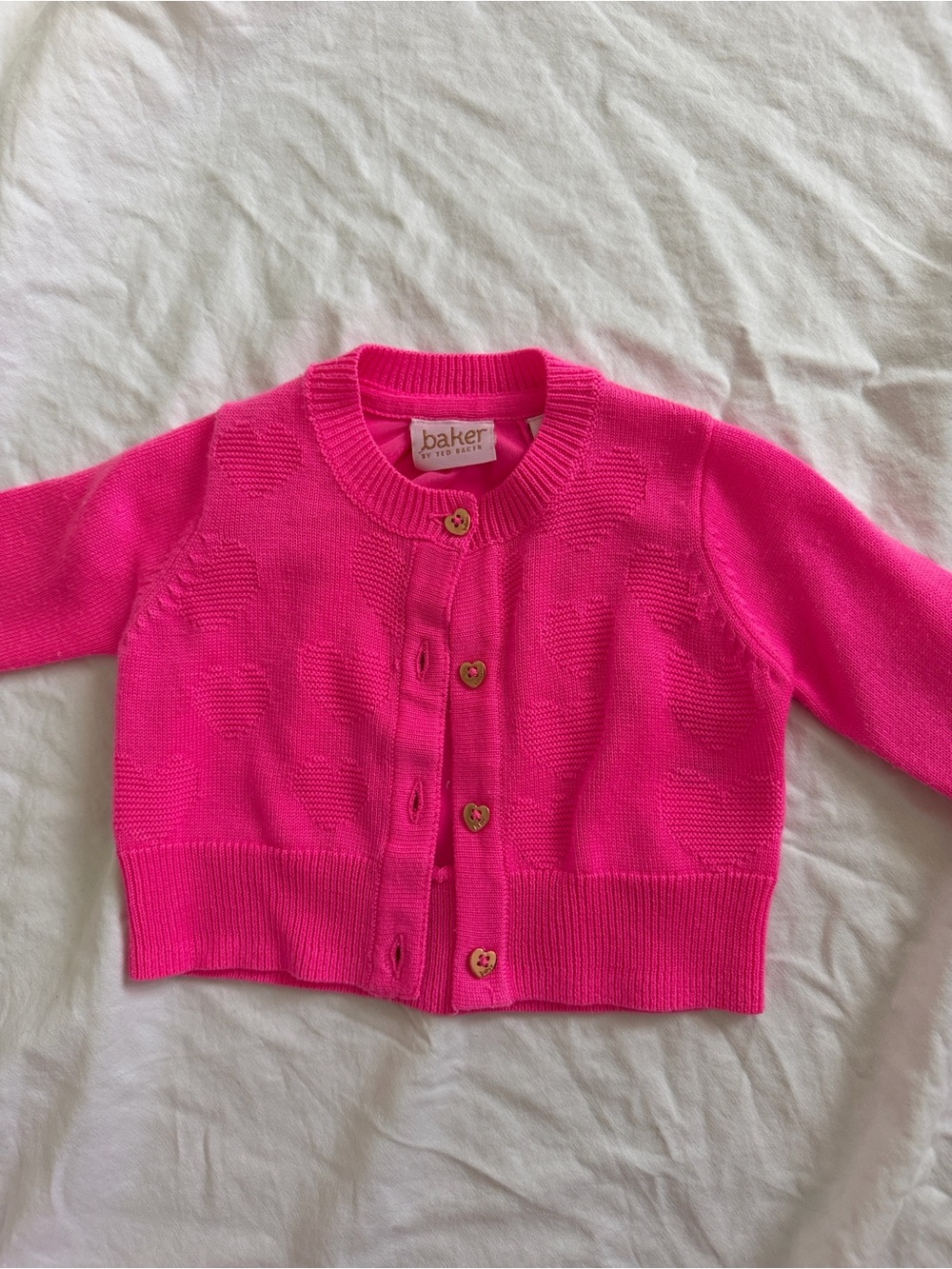 Baker by Ted Baker Girls Hot Pink Heart Button Cardigan